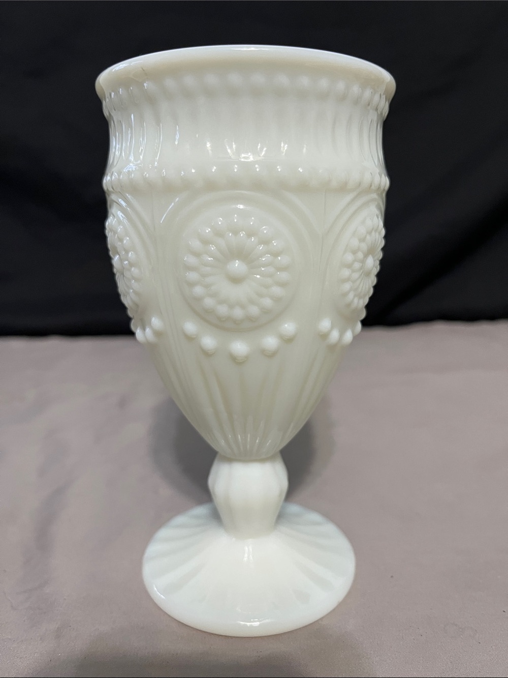 Pioneer Woman White Milk Glass Stemmed Goblet Adeline Embossed  8 fl oz